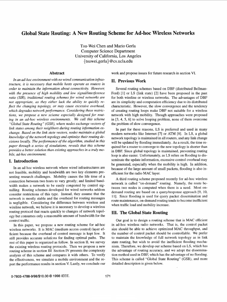 Global State Routing 1 | PDF | Routing | Wireless Ad Hoc Network