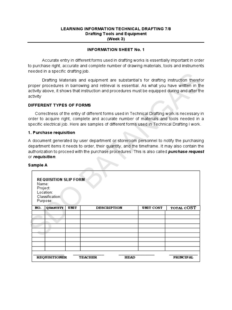 Technical Drafting Forms Guide | PDF | Inventory | Receipt