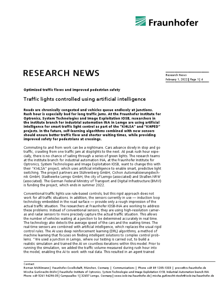 Iosb Ina Traffic Lights Controlled Using Artificial Intelligence | PDF ...