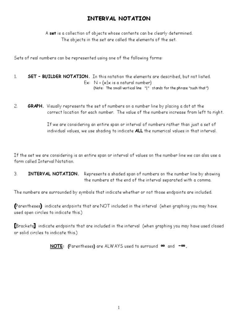 Interval Notation: (Note: The Small Vertical Line " - " Stands For The ...