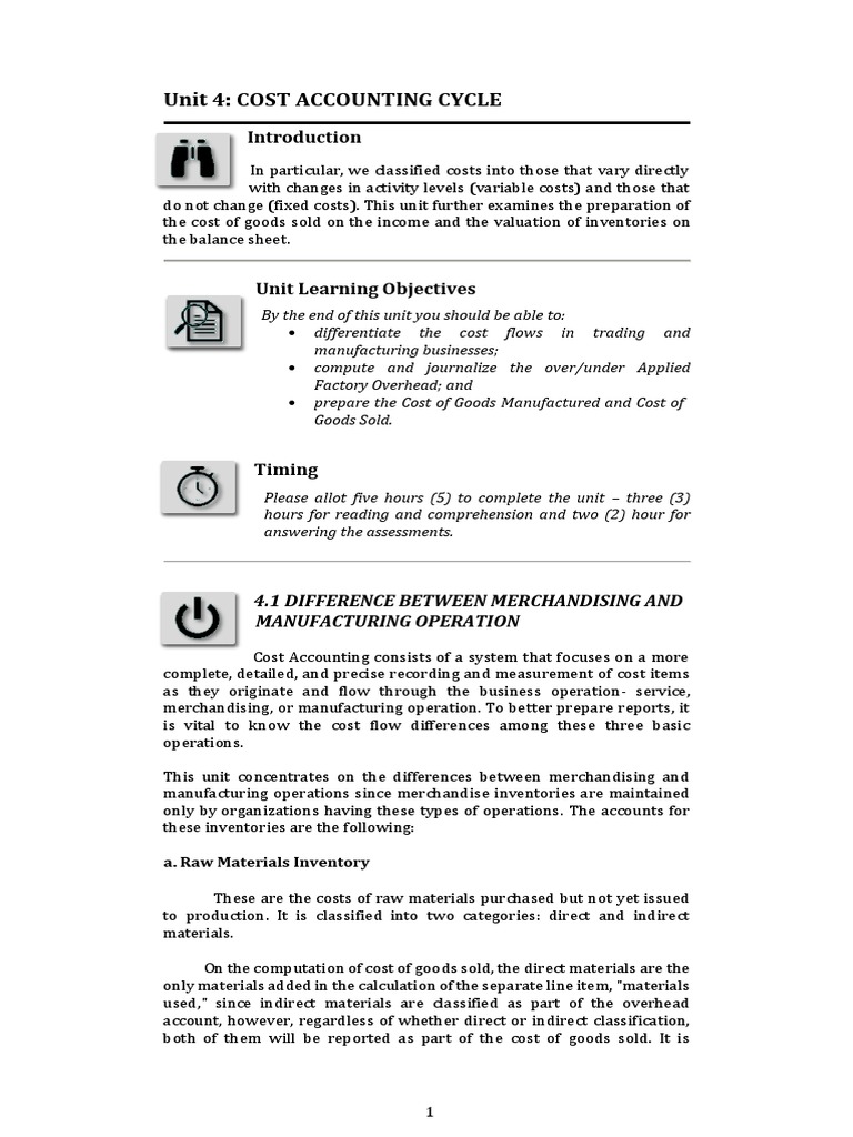 Unit 4: Cost Accounting Cycle: 4.1 Difference Between 