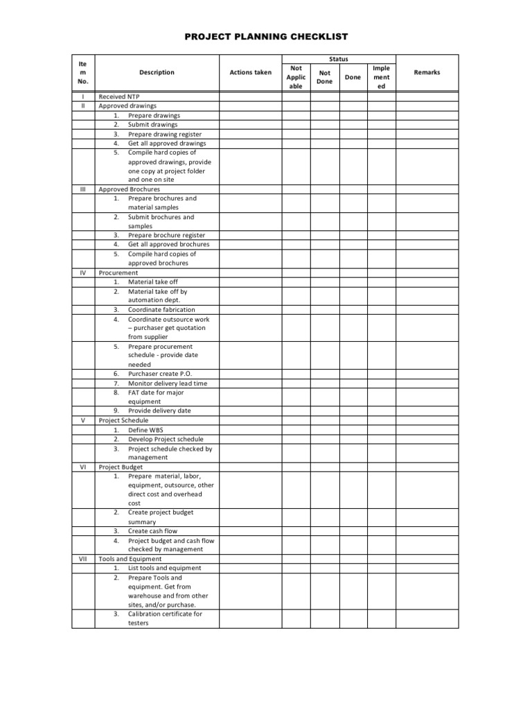  project planning checklist pdf procurement production and 