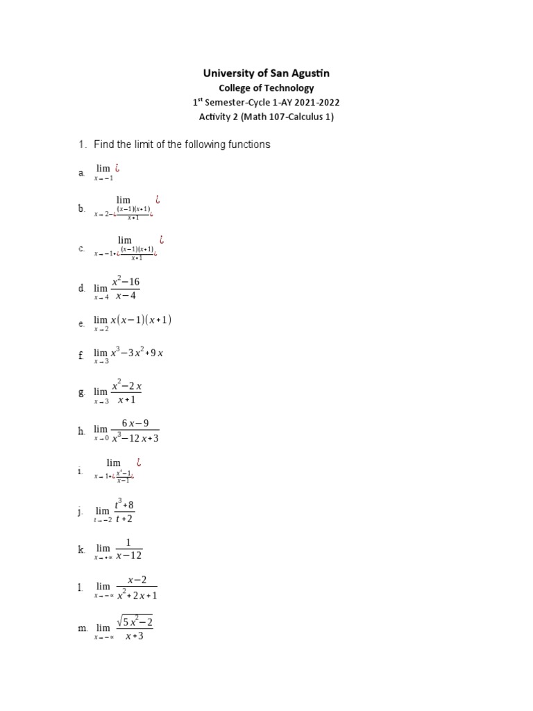 Calculus Activity 2 (Limits) | PDF