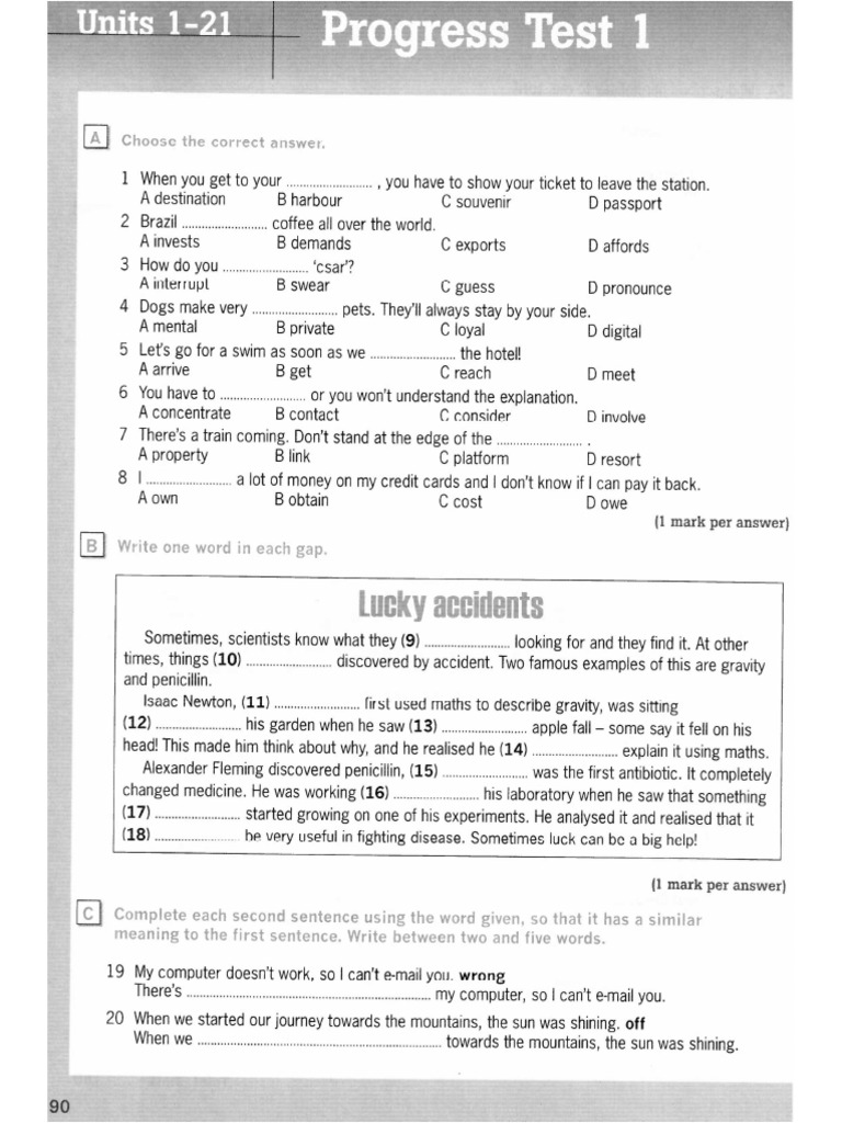 Destination B2 Progress Test | PDF