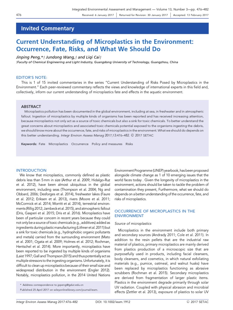 Current Understanding of Microplastics in The Environment - Occurrence ...