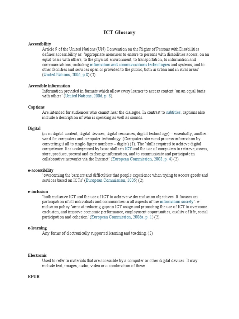 ICT Glossary: Accessibility | PDF | Educational Technology | Accessibility