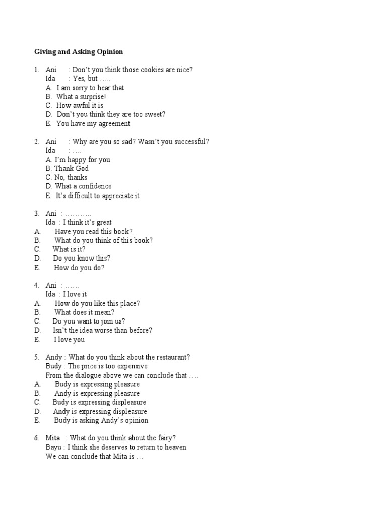 Soal Soal Pg Giving And Asking Opinion Pdf