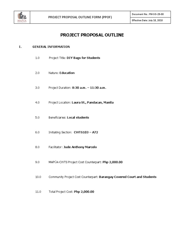 Project Proposal Outline Form (Ppof) | PDF | Creativity | Behavior ...