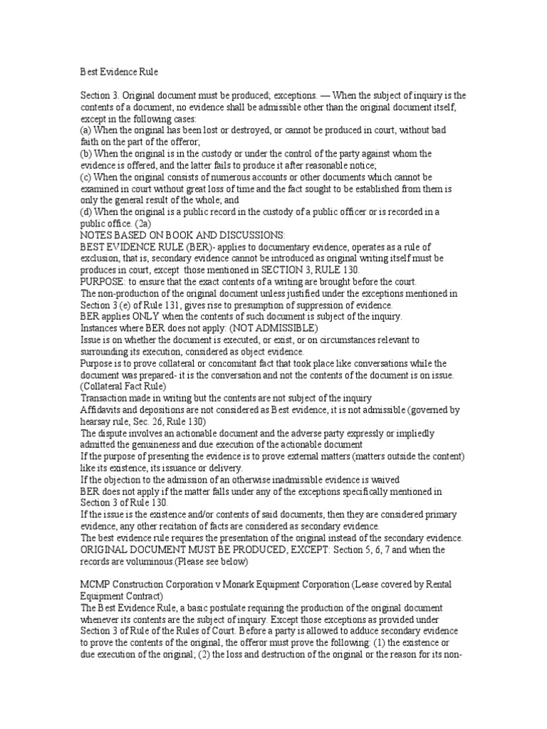 Best Evidence Rule PDF Evidence (Law) Evidence