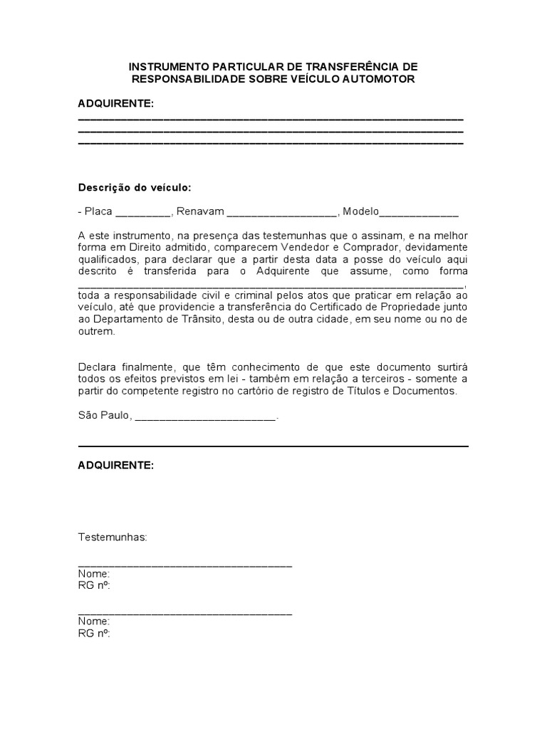 Modelo de transfer ncia de ve culo pdf