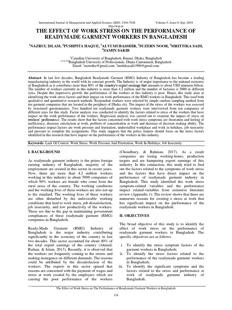 Stress Impact on RMG Workers | PDF | Factor Analysis | Occupational Stress