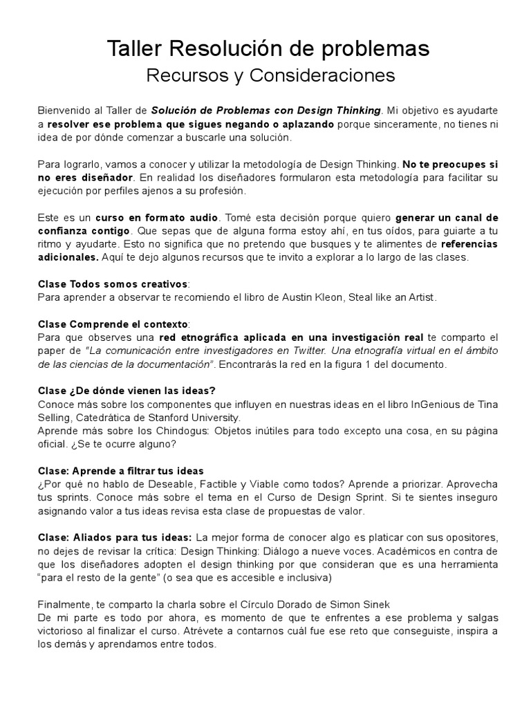 Taller de Design Thinking para Problemas | PDF | Creatividad | Pensamiento