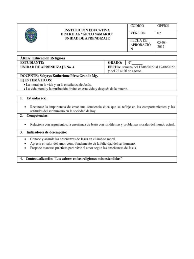 Unidad de Aprendizaje No 4 | PDF | Moralidad | Amor