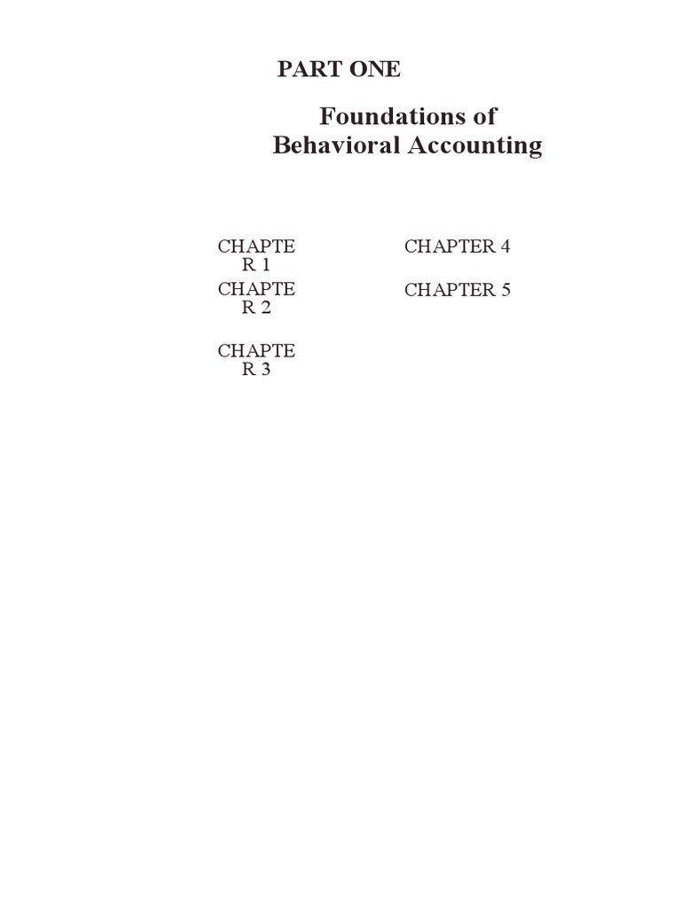 Foundations of Behavioral Accounting Part One PDF Accounting