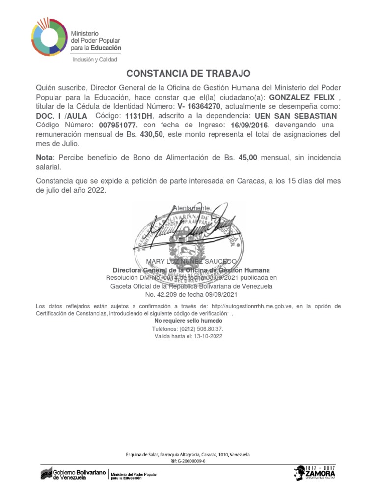 Constancia de Trabajo Modelo | PDF