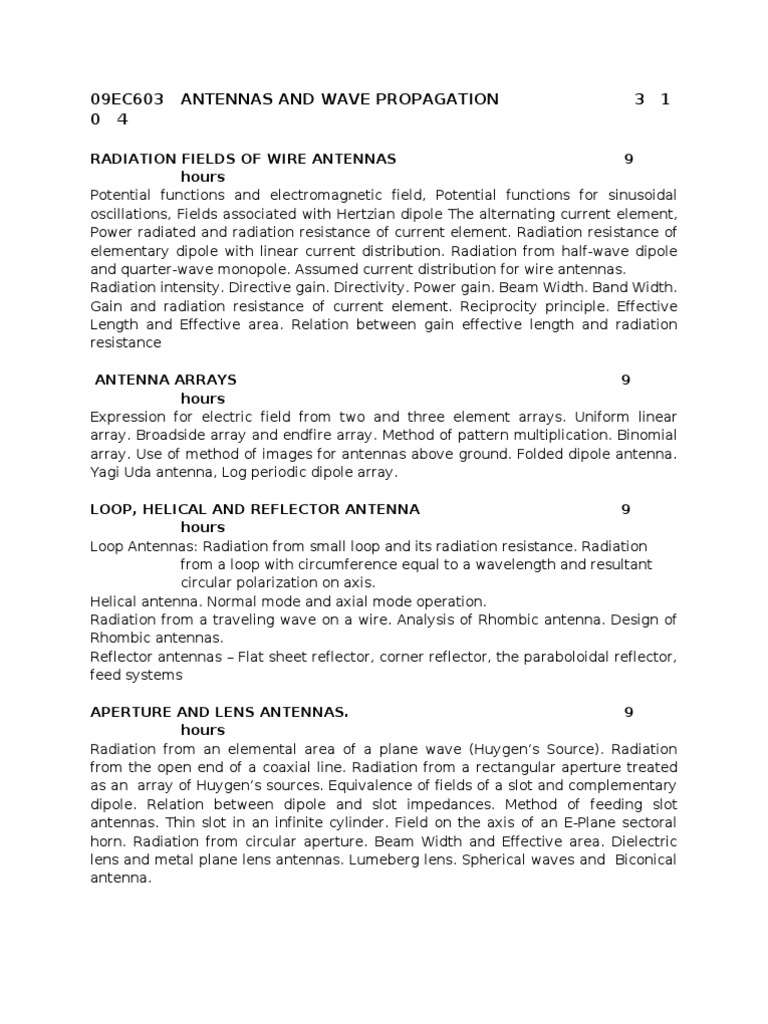 Antennas and Wave Propagation Syllabus | PDF | Antenna (Radio) | Radio ...