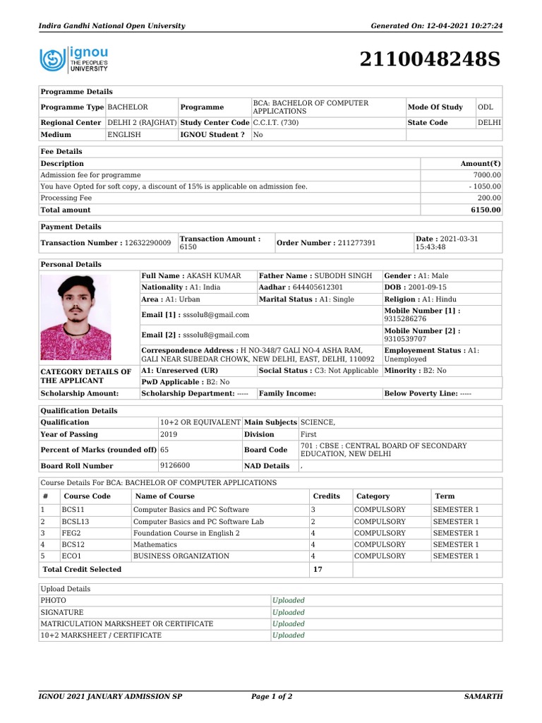Indira Gandhi National Open University Study Material