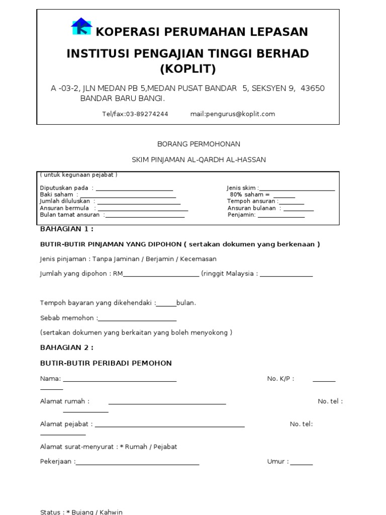 Borang Pinjaman Q Hasan Pdf