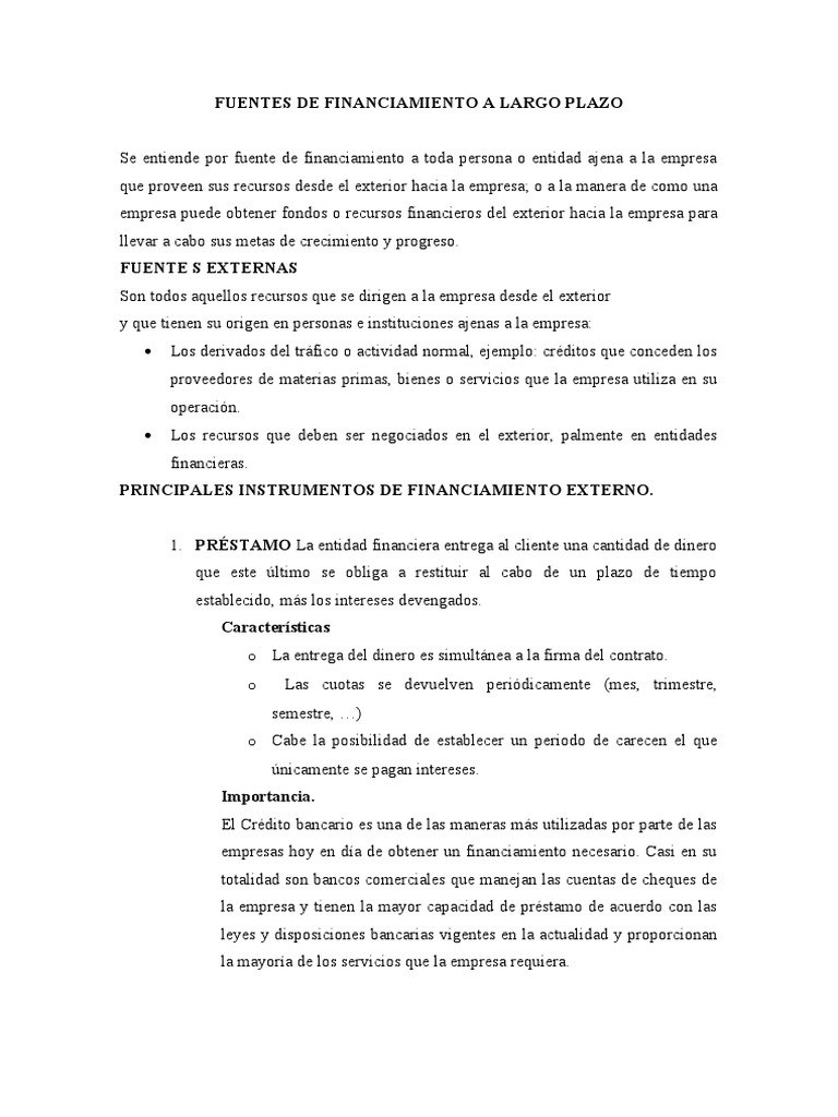 Fuentes de Financiamiento A Largo Plazo | PDF | Bancos | Business