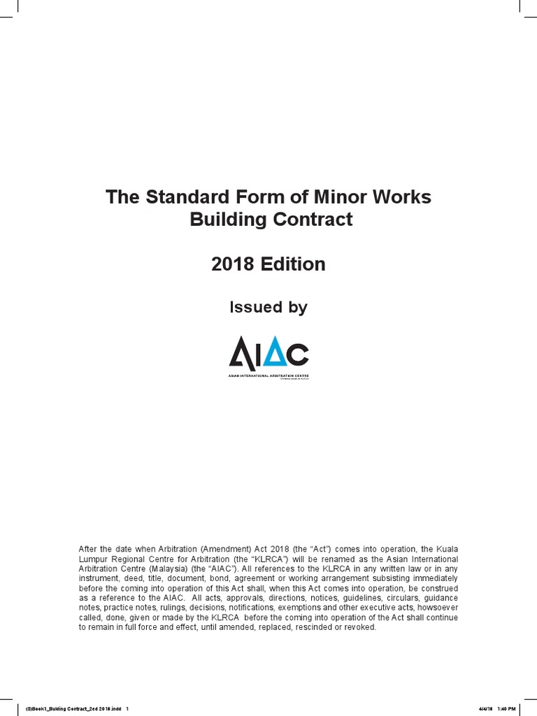 The Standard Form of Minor Works Building Contract 2018 Edition | PDF ...