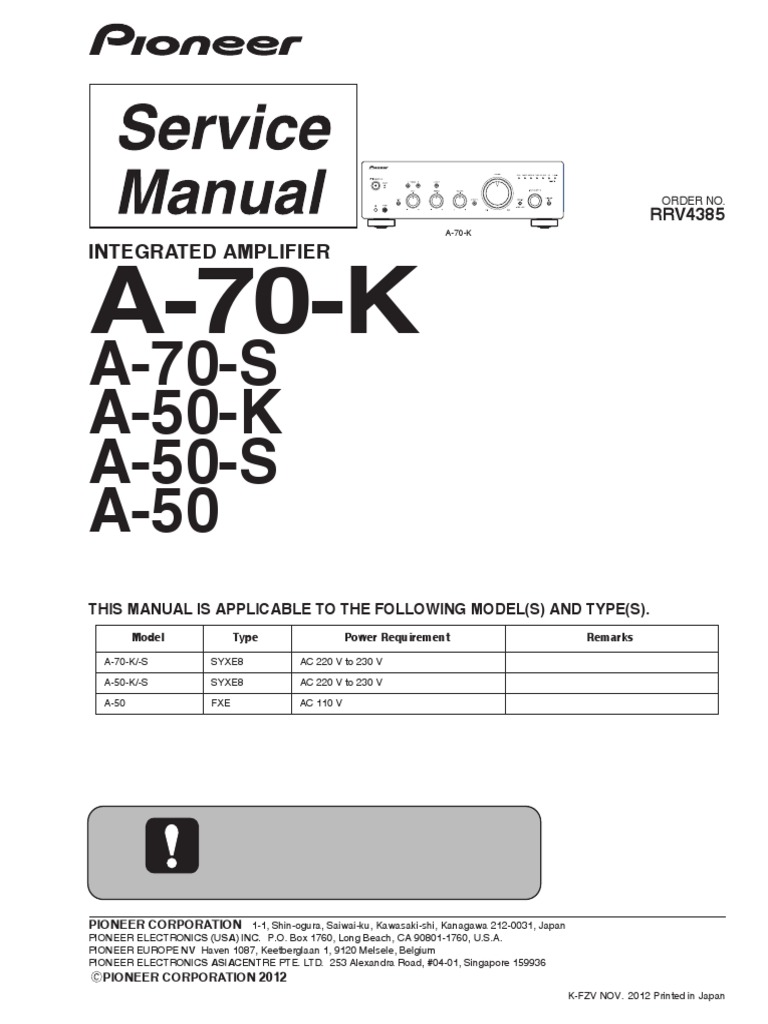 Pioneer A-70-K Integrated Amplifier Manual | PDF | Soldering | Solder