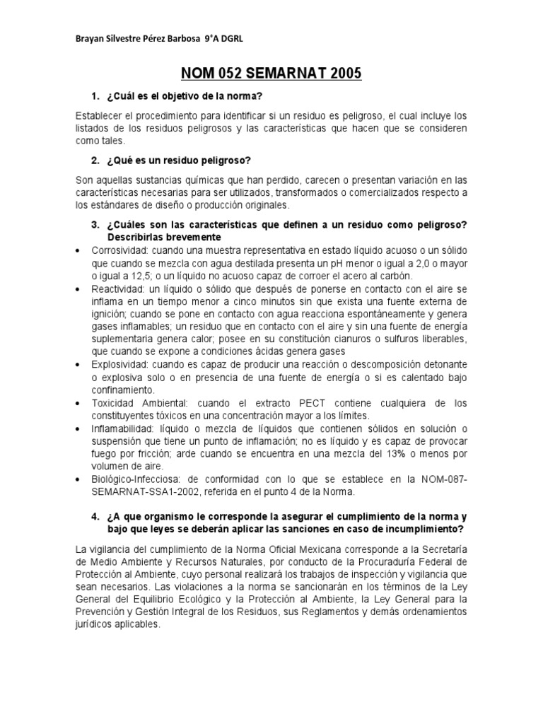 Norma 052 SEMARNAT 2005: Residuos Peligrosos | PDF | Residuos | Agua