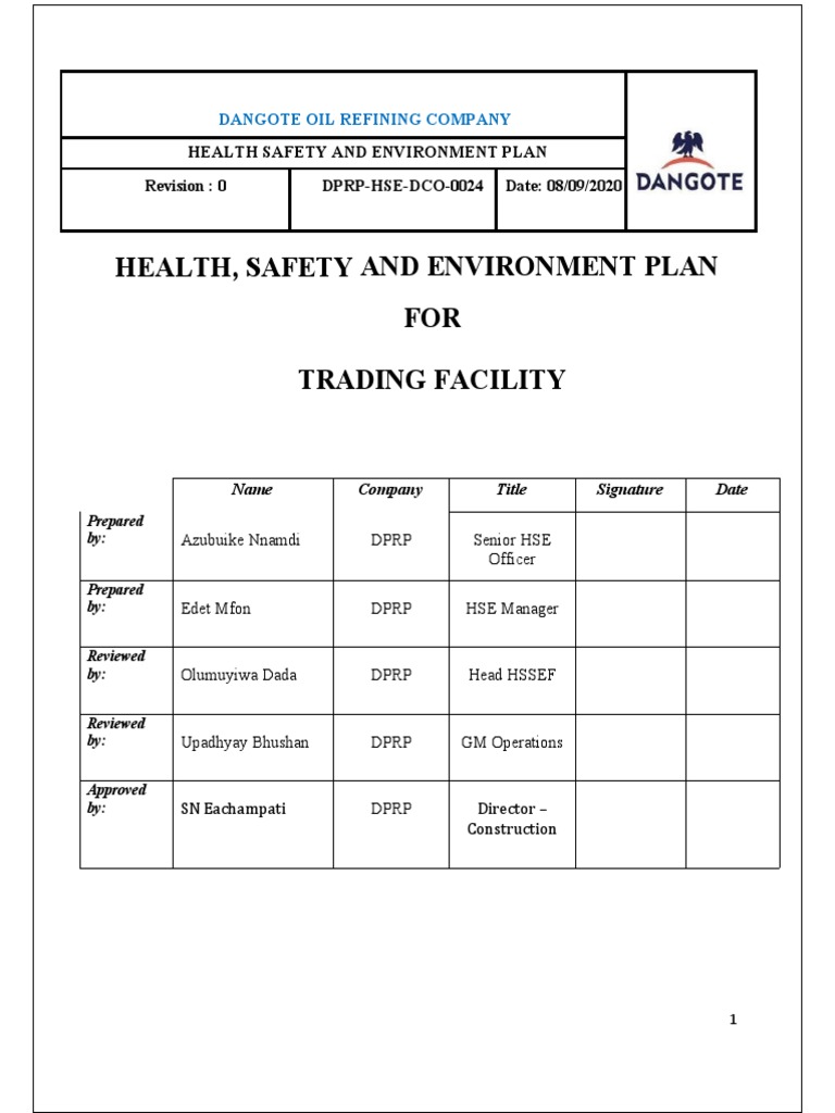 DORC Trading Facility HSE Plan | PDF | Oil Tanker | Occupational Safety ...