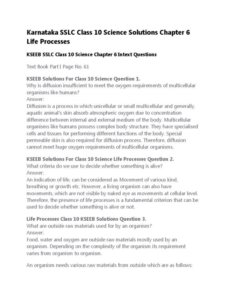 Karnataka SSLC Class 10 Science Solutions Chapter 6 Life Processes