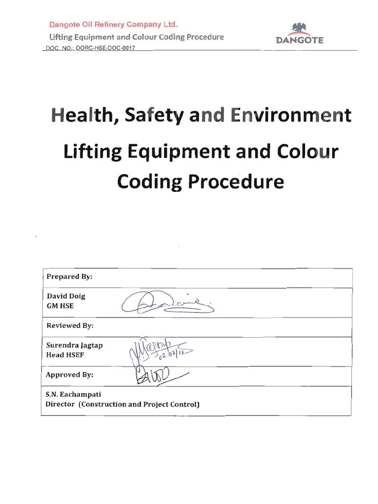 Dorc Approved Lifting Equipment and Color Coding Procedure PDF