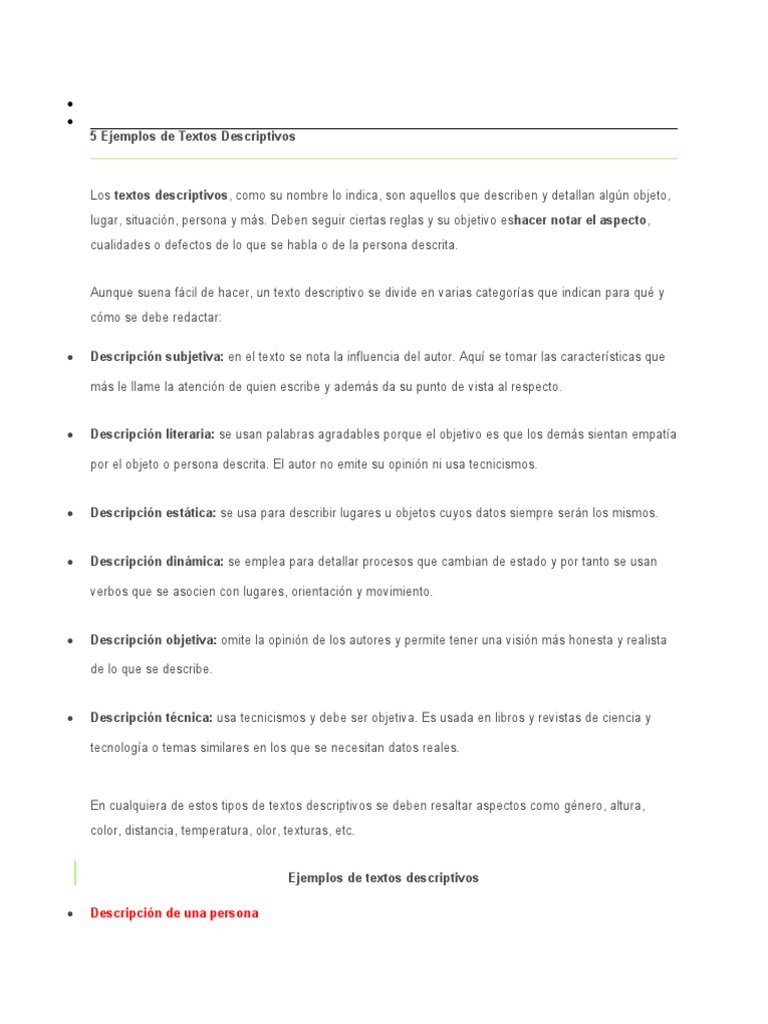 5 Ejemplos de Textos Descriptivos | PDF | Vehículos | Vehículo de motor