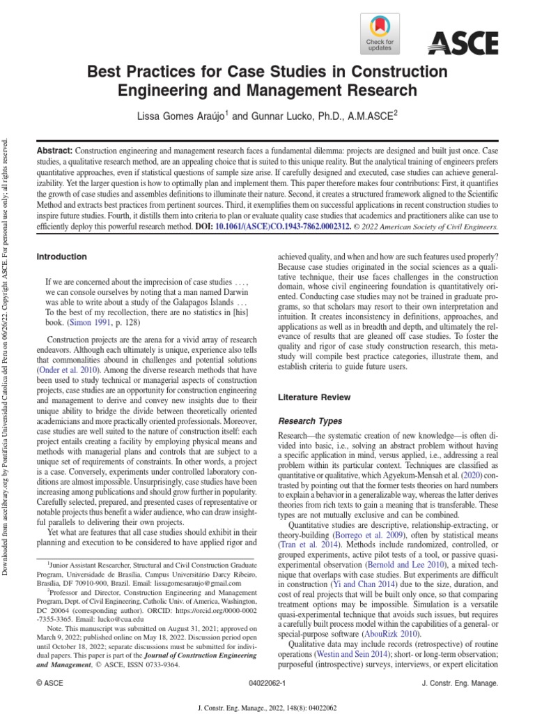 Best Practices For Case Studies in Construction Engineering and ...
