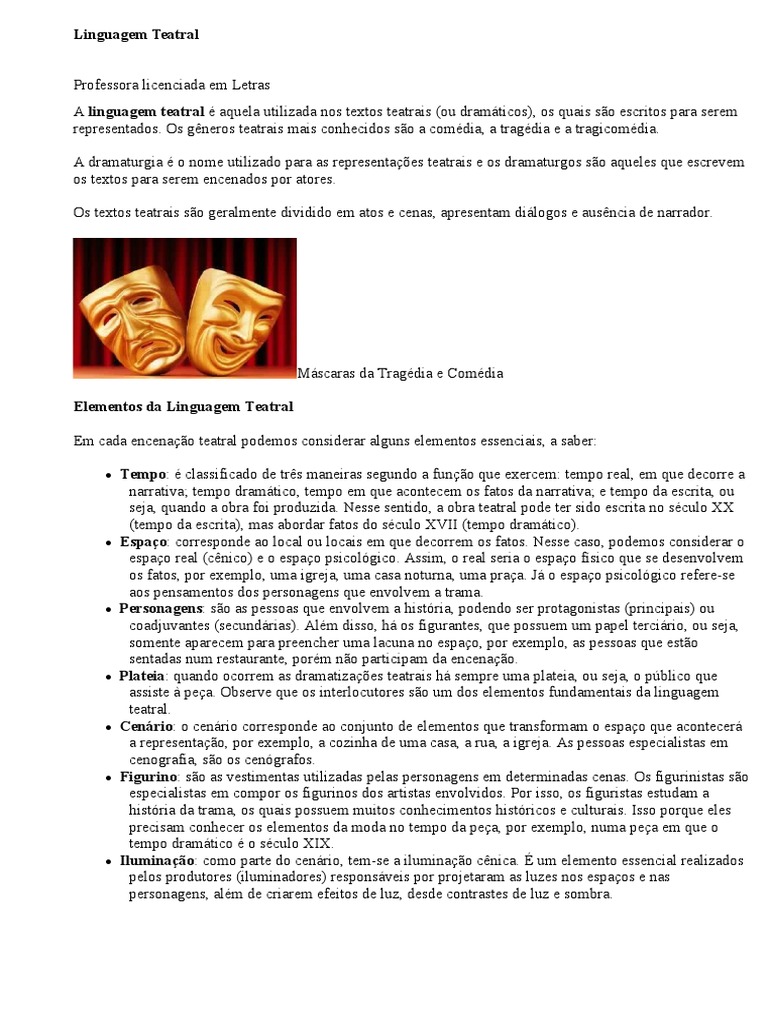 Elementos da Linguagem Teatral | PDF | Teatro | Tempo