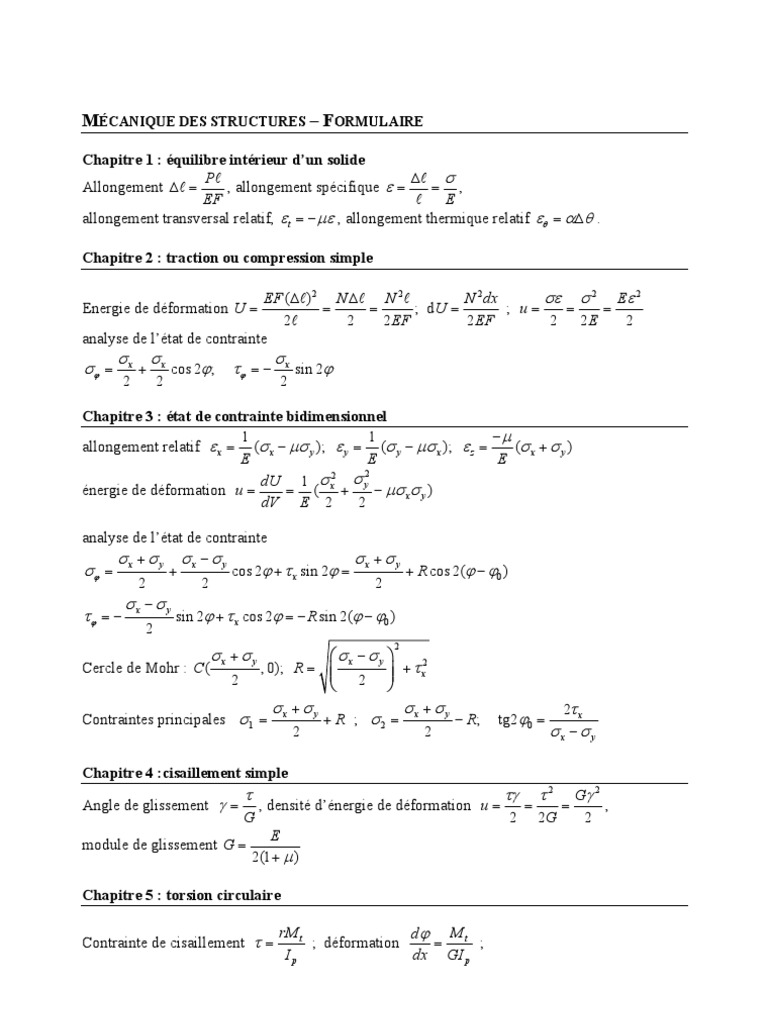 Formulaire de flexion des poutres PDF Contrainte de cisaillement — free download