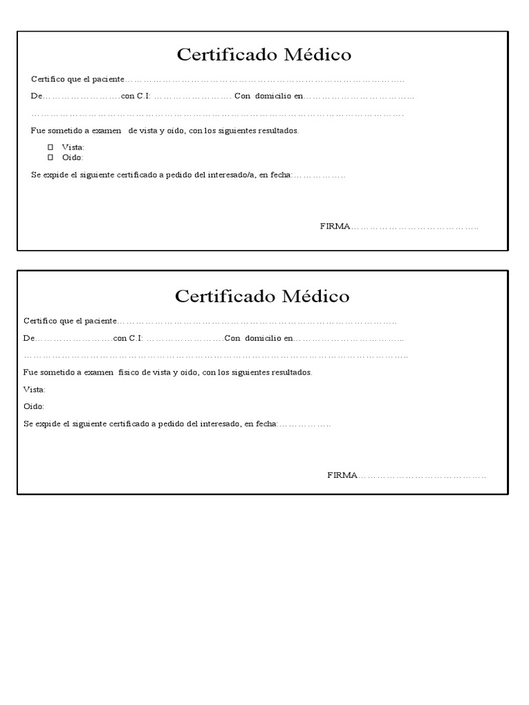 Certificado Médico vista y oido | PDF