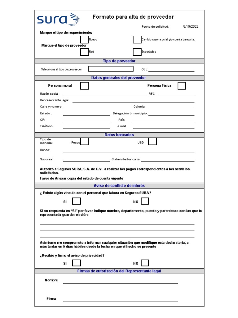Formato Sura para Alta Proveedor PDF