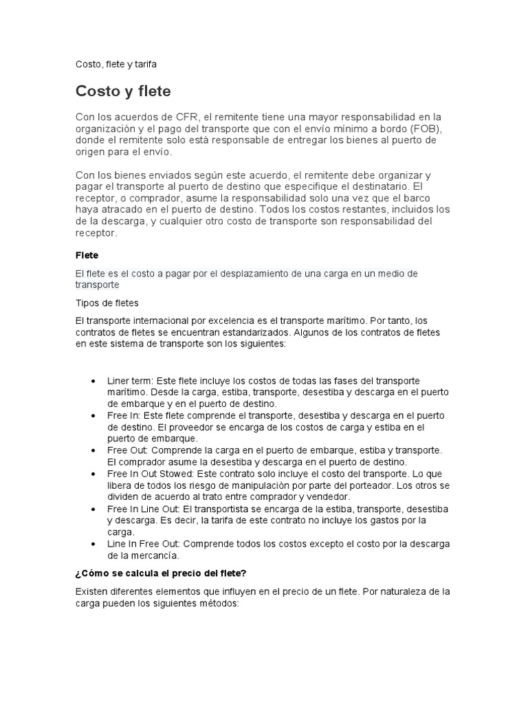 Tarifas y costos de flete marítimo | PDF | Economias | Business