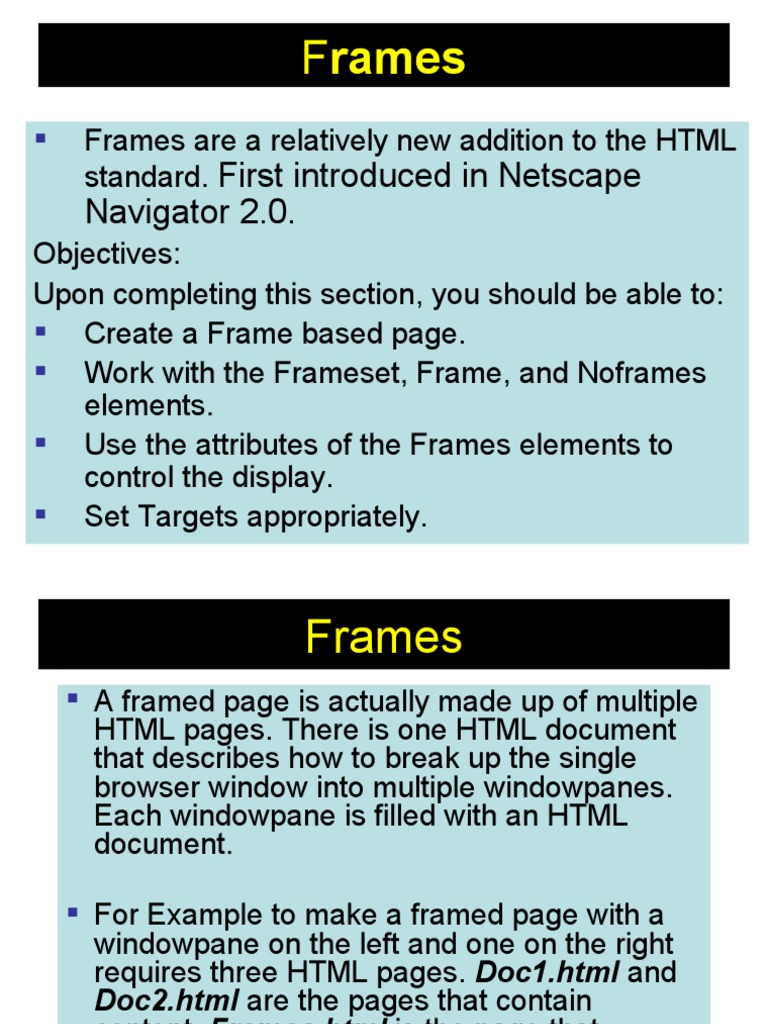 Frames First Introduced in Netscape Navigator 2.0 PDF Html Element