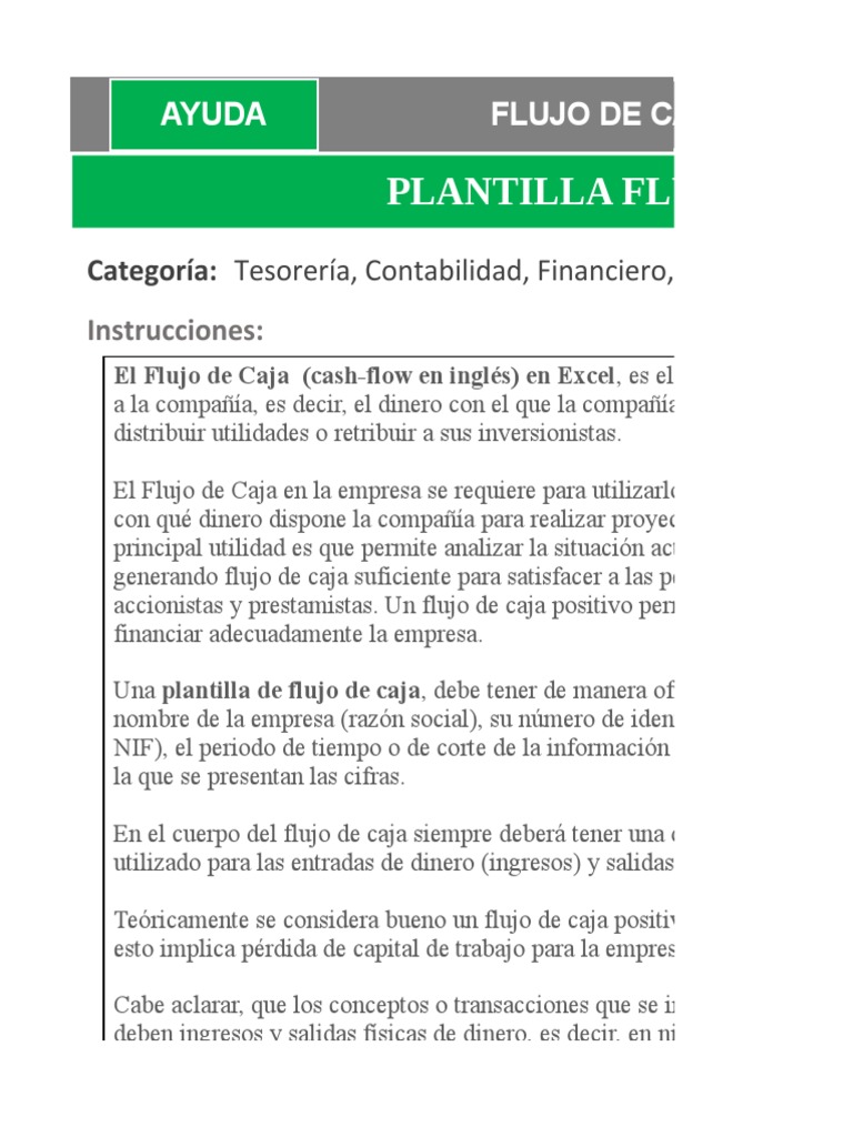 Plantilla de Flujo de Caja en Excel | PDF | Flujo de efectivo ...