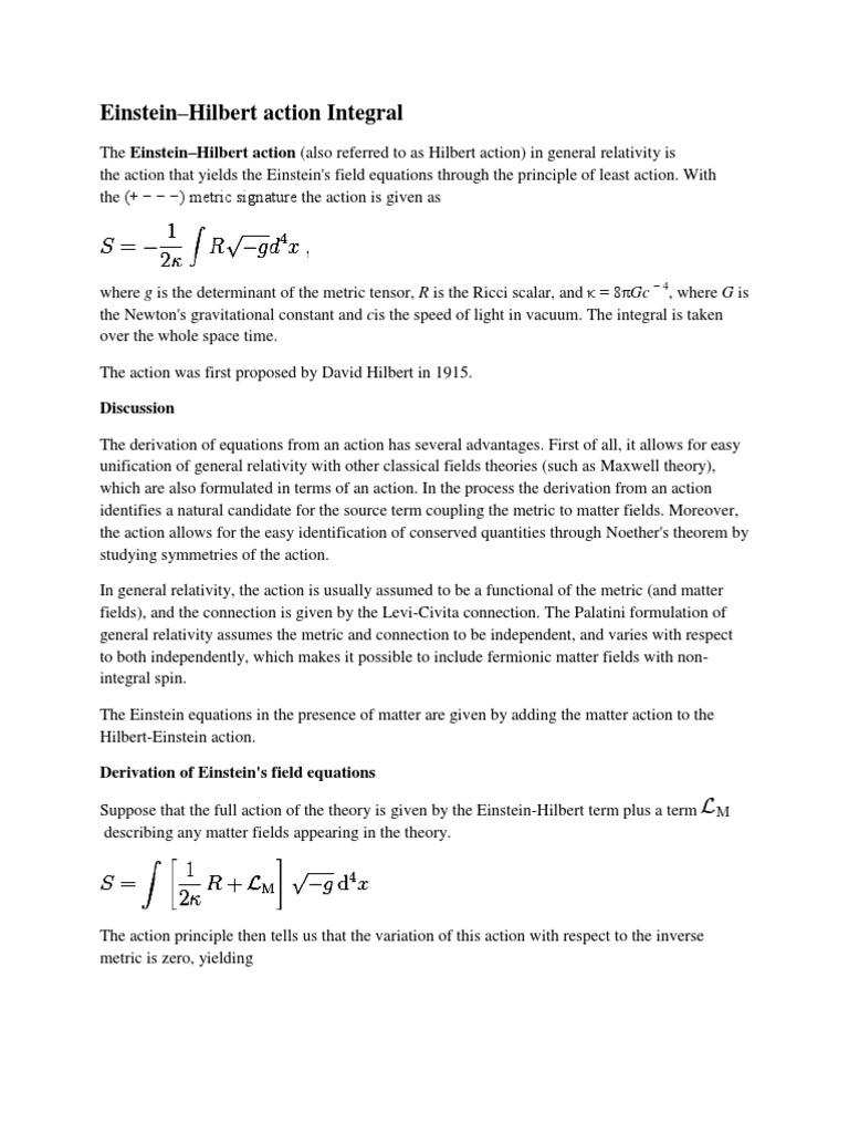 Einstein Hilbert Action Integral EFE Differential Topology
