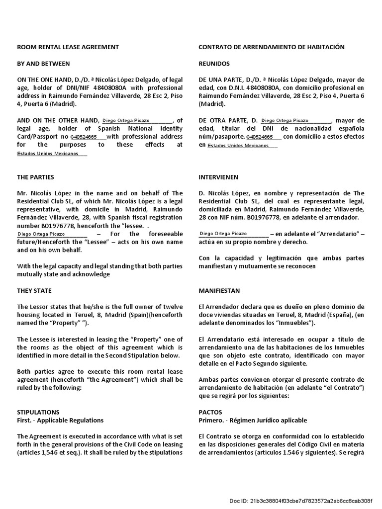 Contrato TRC Bravo Murillo PDF Ley De Recursos Naturales Alquiler