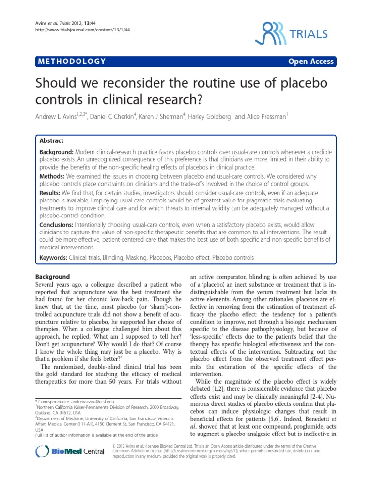 Use of Placebo Controls in Clinical Research Trials2012 PDF