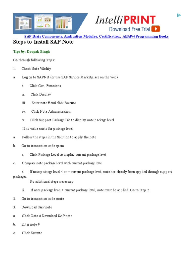 Steps To Install SAP Note: S AP Basis Components, Application Modules ...