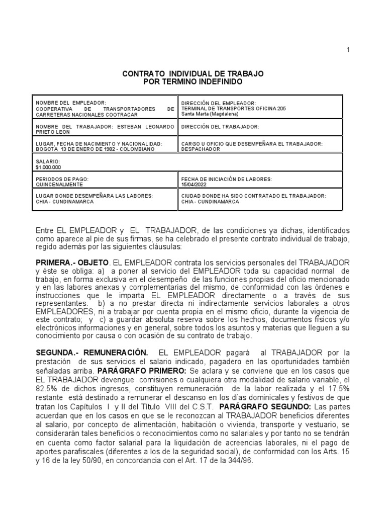 Modelo Contrato Minerva Pdf Salario Derecho Laboral