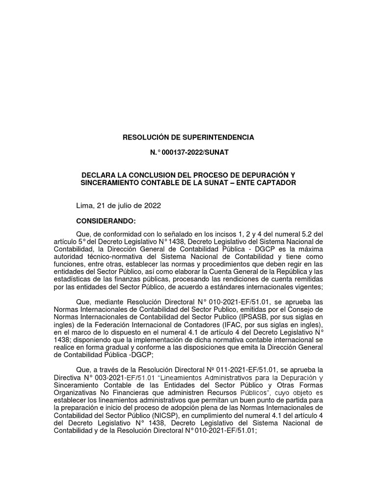 Lima, 21 de Julio de 2022: Resolución de Superintendencia N.° 000137