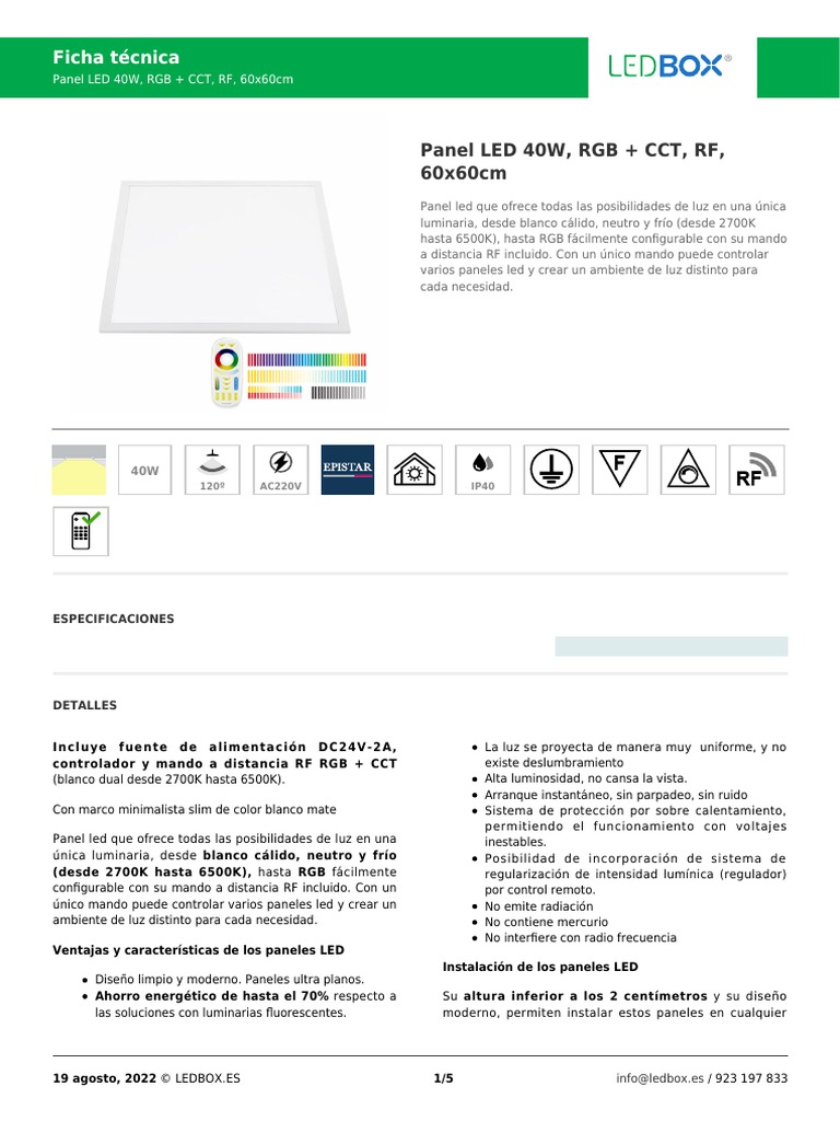 Panel Led 40w, RGB + CCT, RF, 60x60cm | PDF | Diodo emisor de luz ...
