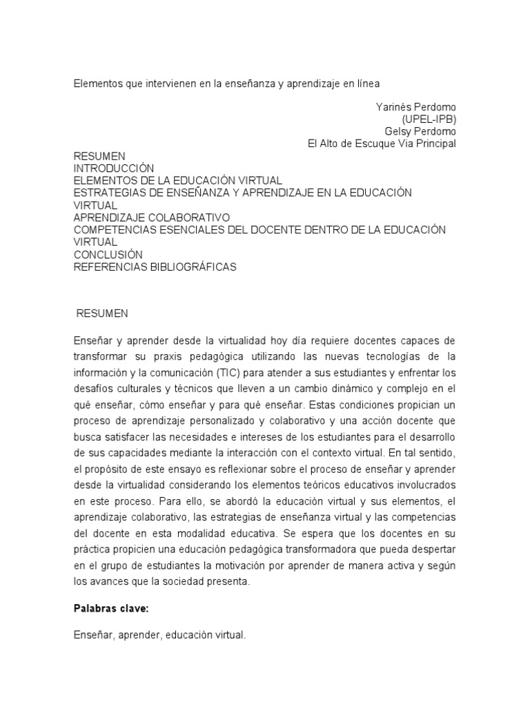 Elementos del Aprendizaje Virtual | PDF | Aprendizaje | Maestros