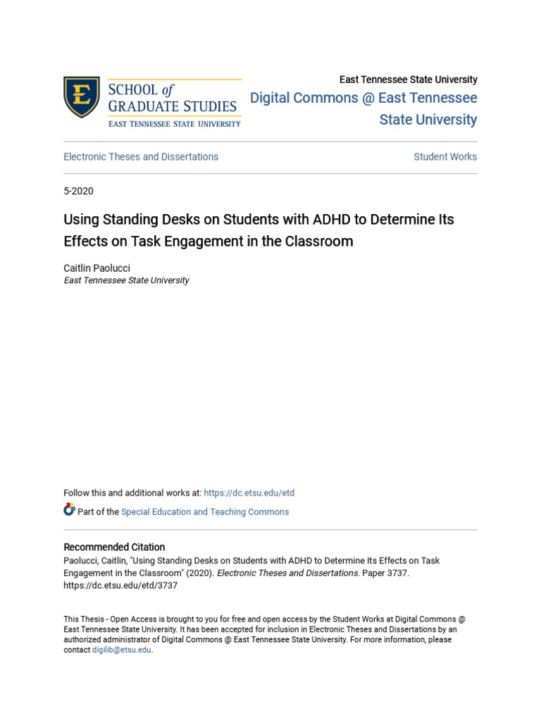 Using Standing Desks On Students With ADHD To Determine Its Effects PDF Attention Deficit
