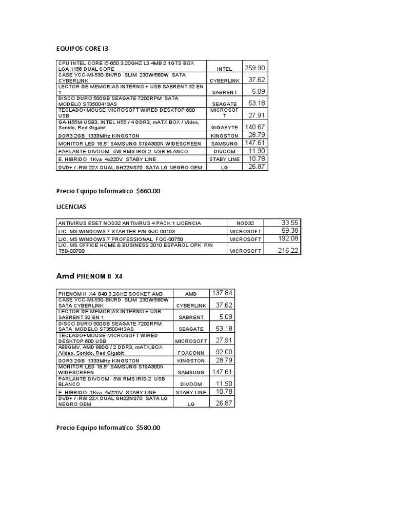 EQUIPOS CORE I3 y AMD PDF Computer Hardware X86 Architecture
