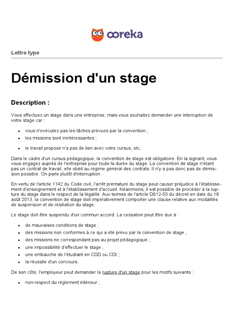 Modèle de lettre d'interruption de stage | PDF | Business
