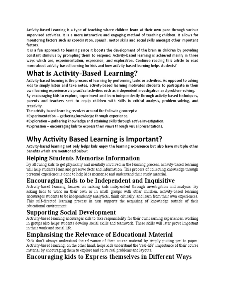 What is activity based learning pdf learning teaching method